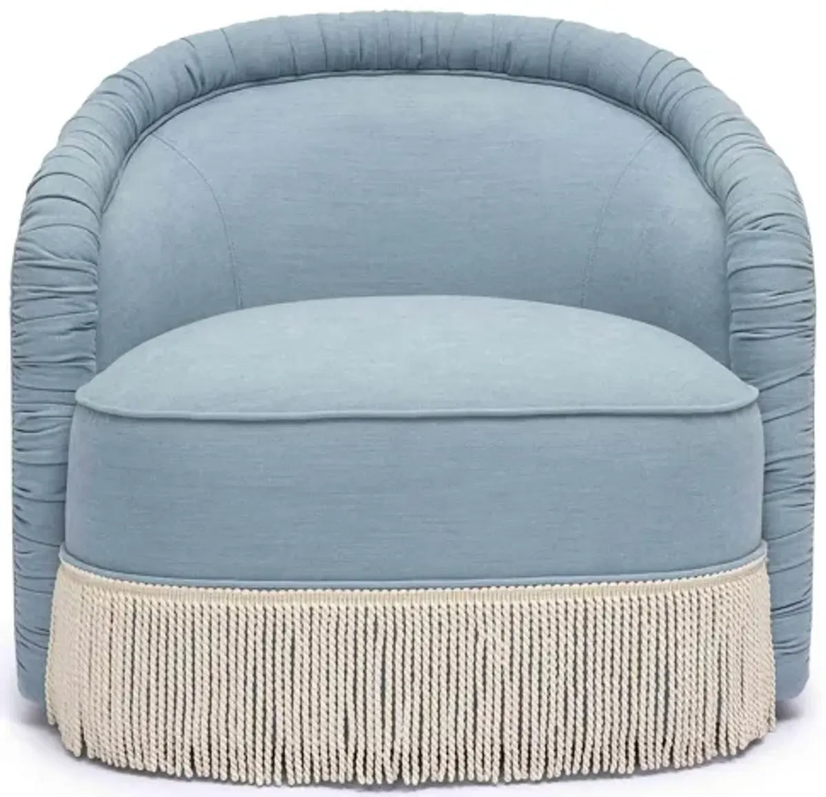 Pamela Faded Blue Recycled Fabric Tassel Lounge Chair