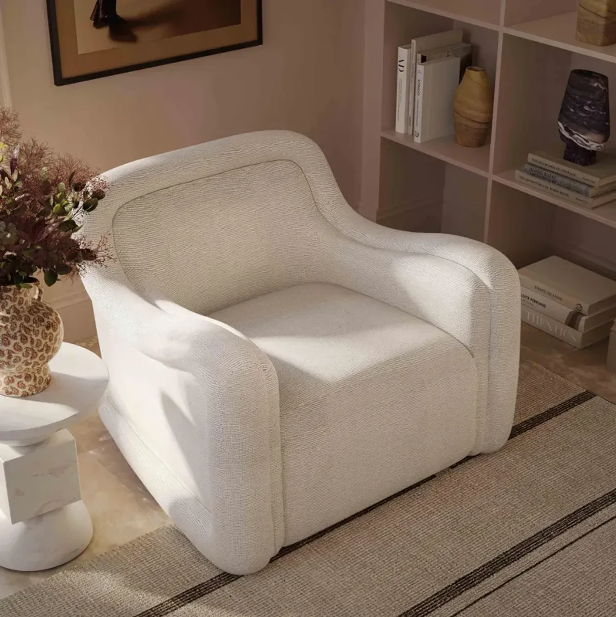 Charli Cream Basketweave Chenille Swivel Chair