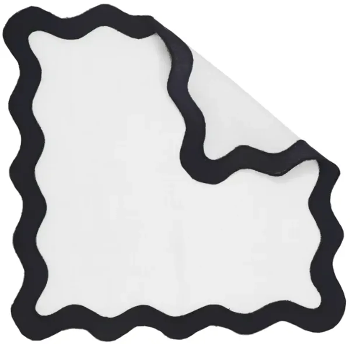 Scalloped Edge Black and White Cotton Placemat - Set of 4