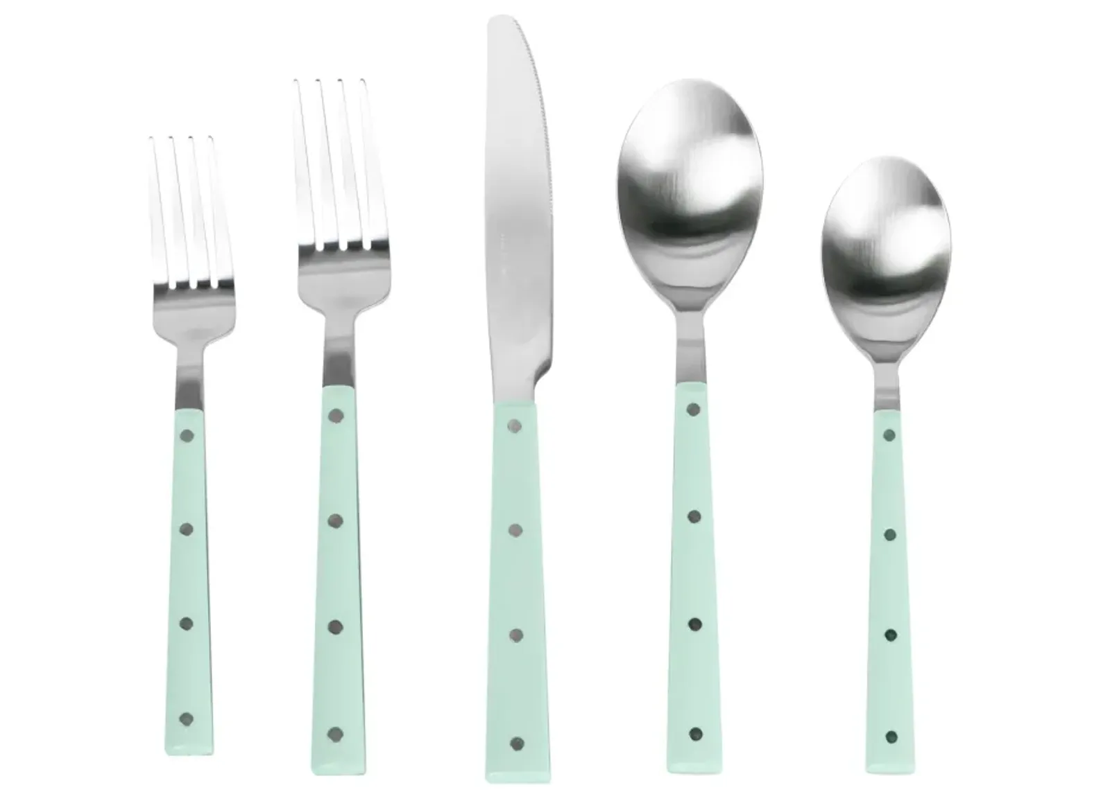 Soline Mint and Stainless Steel Flatware - Set of 5 Pieces - Service for 1