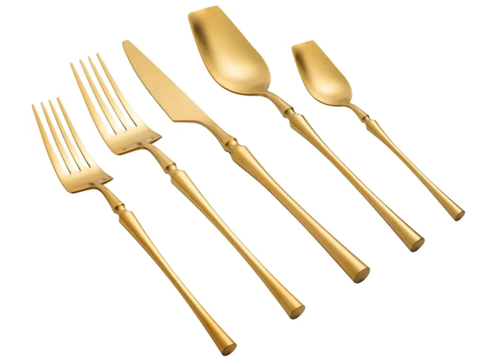 Millie Brushed Gold Stainless Steel Flatware - Set of 5 Pieces - Service for 1