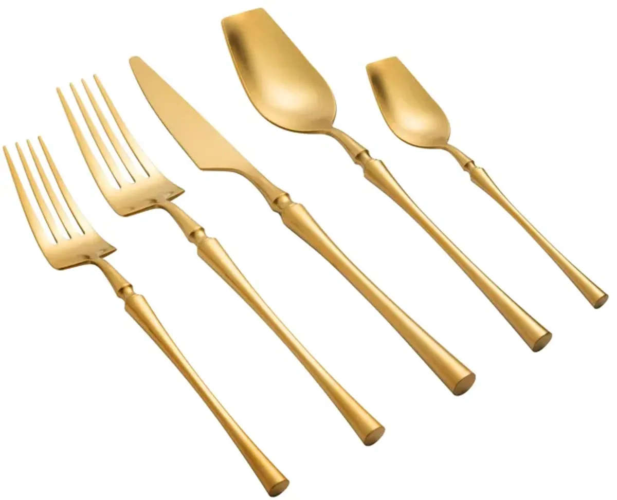 Millie Brushed Gold Stainless Steel Flatware - Set of 5 Pieces - Service for 1