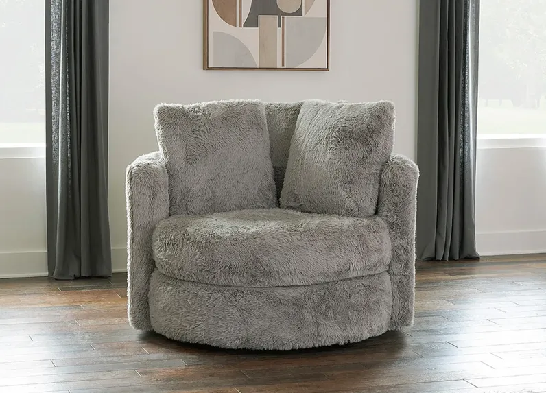 Codie Dark Gray Faux-Fur Swivel Chair