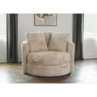 Codie Beige Faux-Fur Swivel Chair