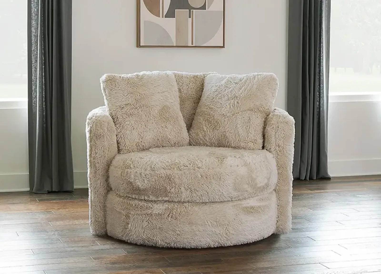 Codie Beige Faux-Fur Swivel Chair