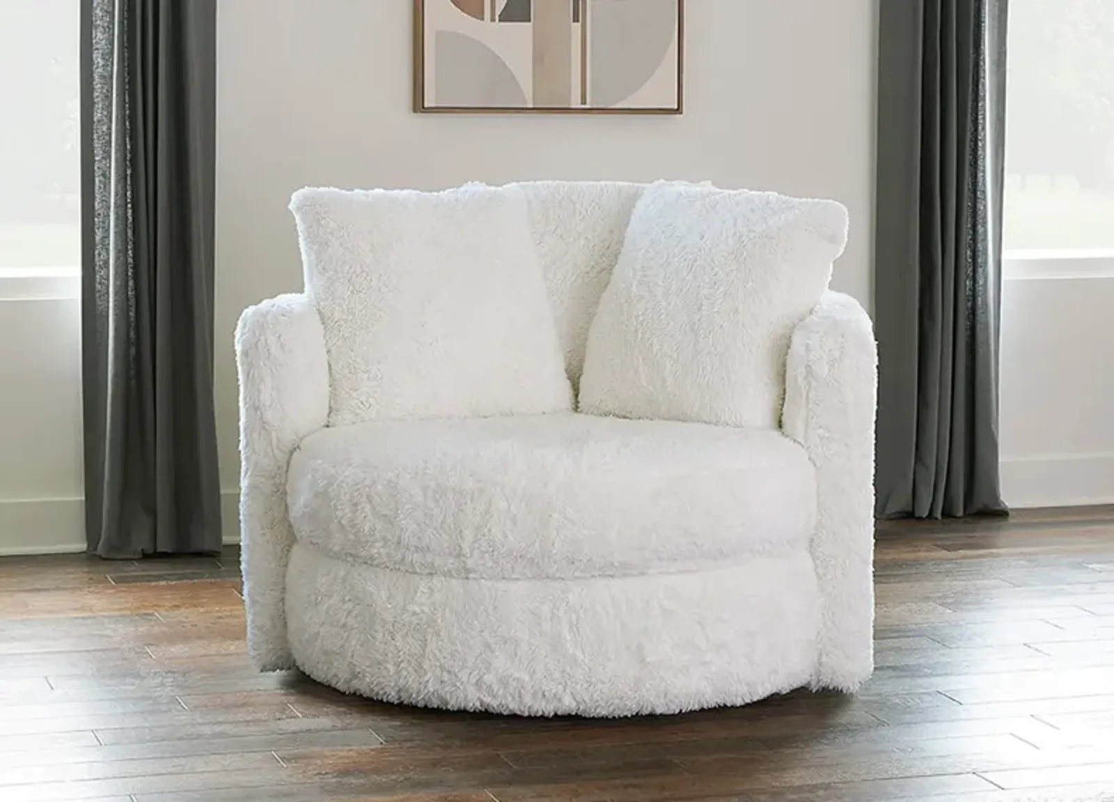 Codie White Faux-Fur Swivel Chair