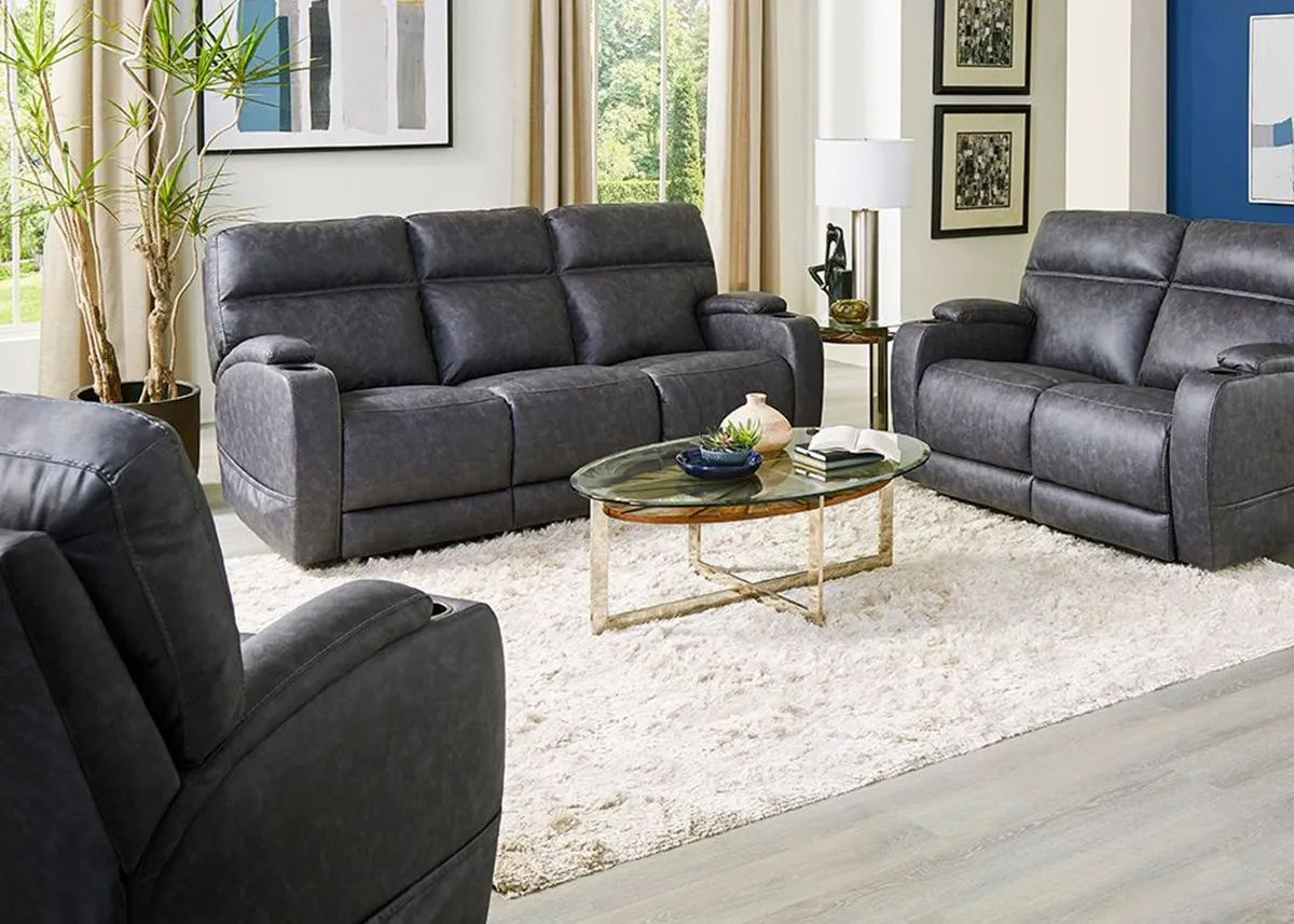 Balin Charcoal Power Reclining Sofa W/ Power Headrests & Lumbar Support