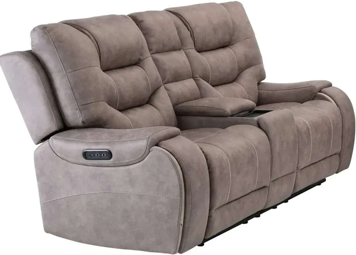 Baxter II Gray Power Reclining Console Loveseat W/ Power Headrests