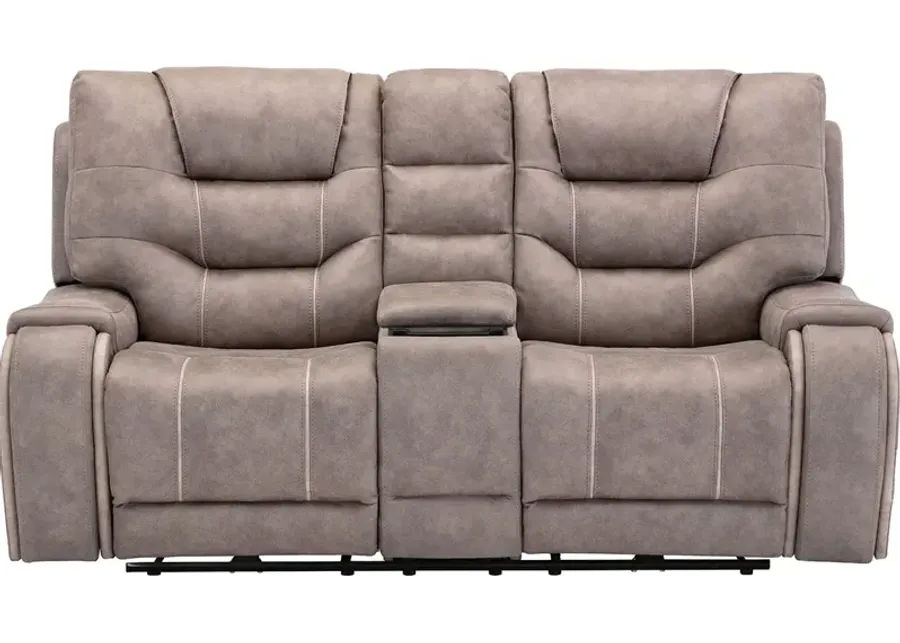 Baxter II Gray Power Reclining Console Loveseat W/ Power Headrests