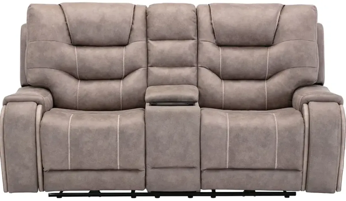 Baxter II Gray Power Reclining Console Loveseat W/ Power Headrests