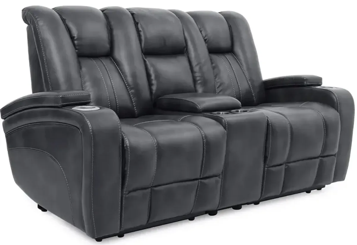 Gemini Gray Power Reclining Console Loveseat W/ Power Headrests