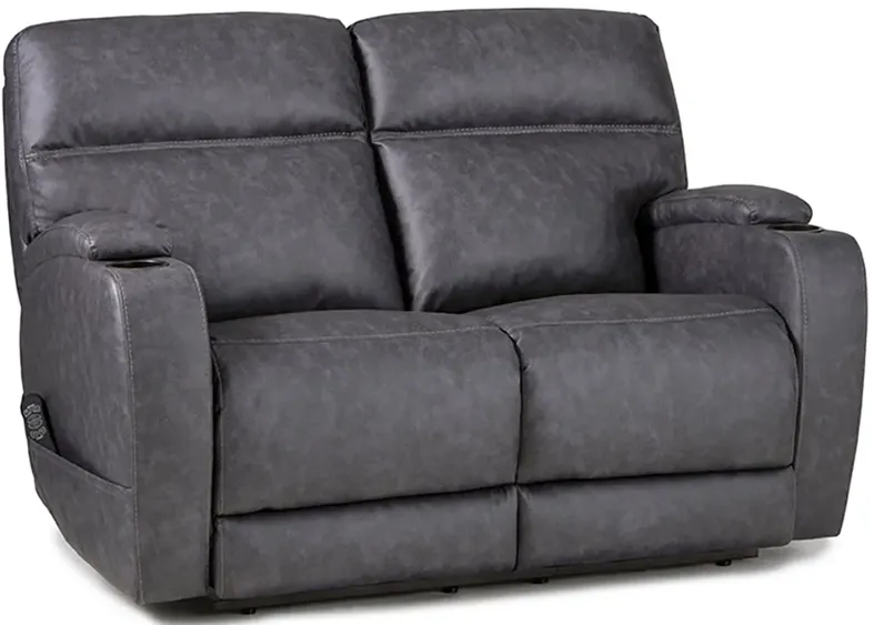 Balin Charcoal Power Reclining Loveseat W/ Power Headrests & Lumbar Support