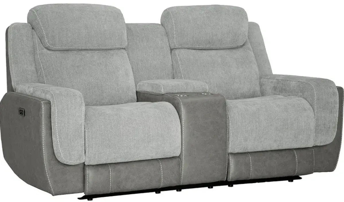 Devon Gray Zero Gravity Power Reclining Console Loveseat W/ Power Headrests