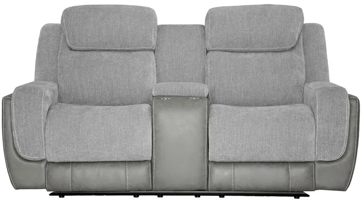 Devon Gray Zero Gravity Power Reclining Console Loveseat W/ Power Headrests