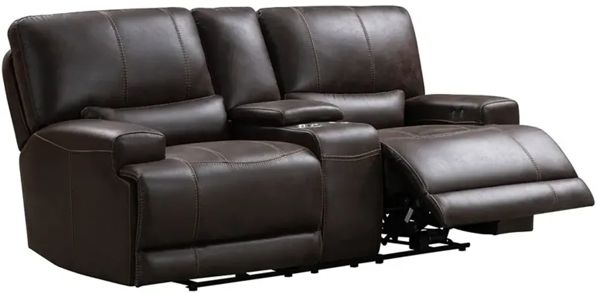 Bowery Brown Fabric Power Reclining Loveseat