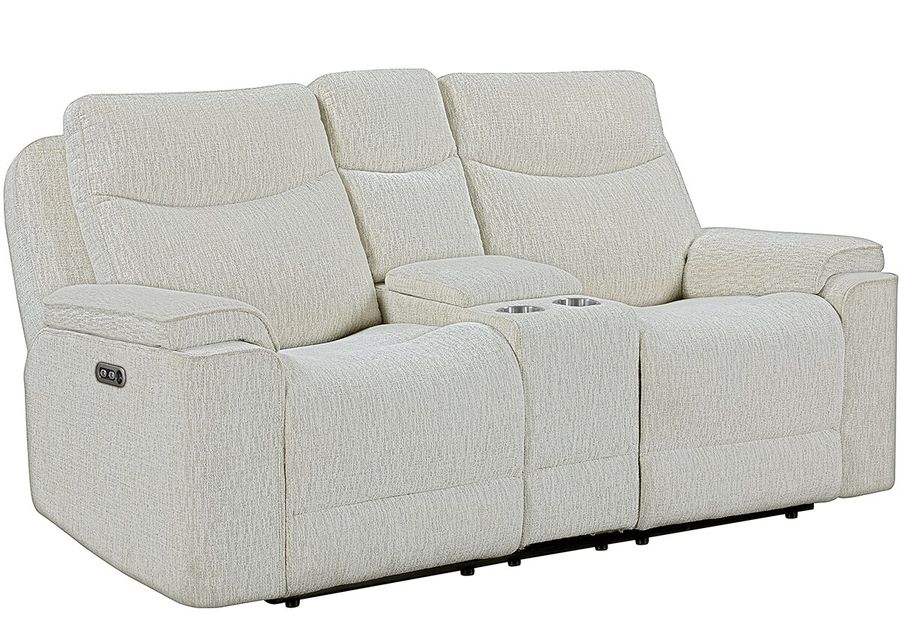 Violette White Power Reclining Console Loveseat W/ Power Headrests