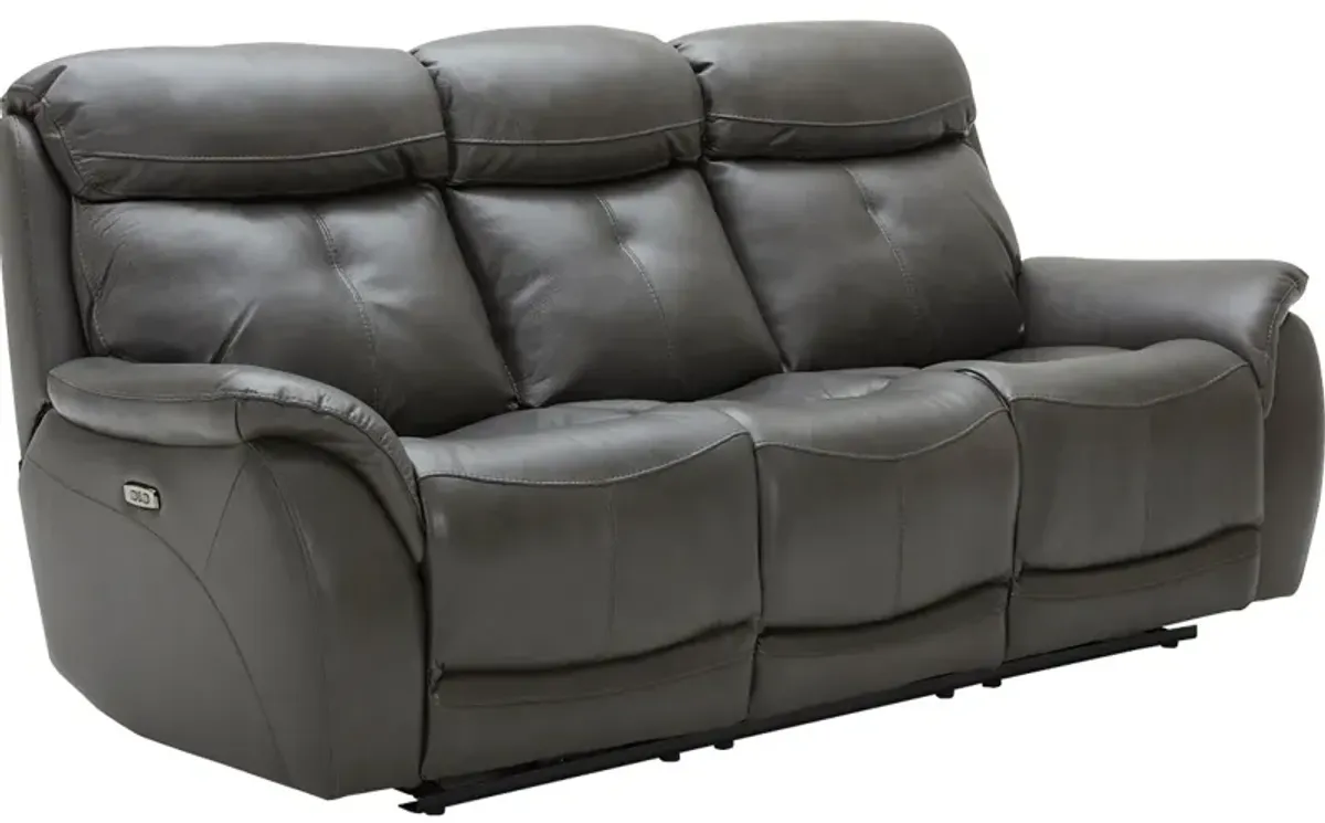 Echo Gray Leather Power Reclining Sofa W/ Power Headrests