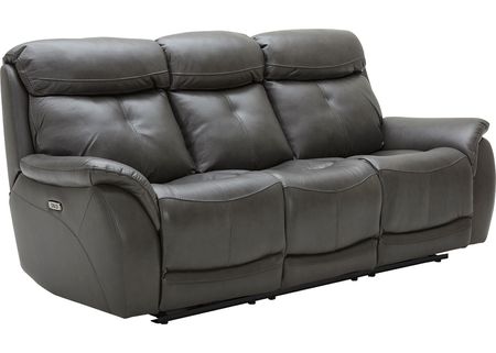 Echo Gray Leather Power Reclining Sofa W/ Power Headrests