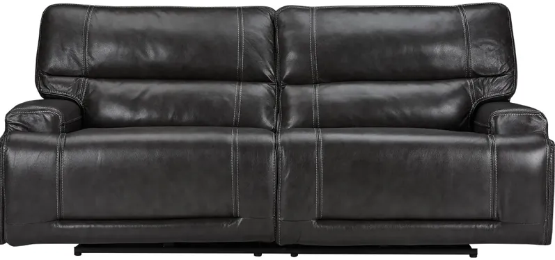 Clio II Gray Leather Power Reclining Sofa W/ Power Headrests