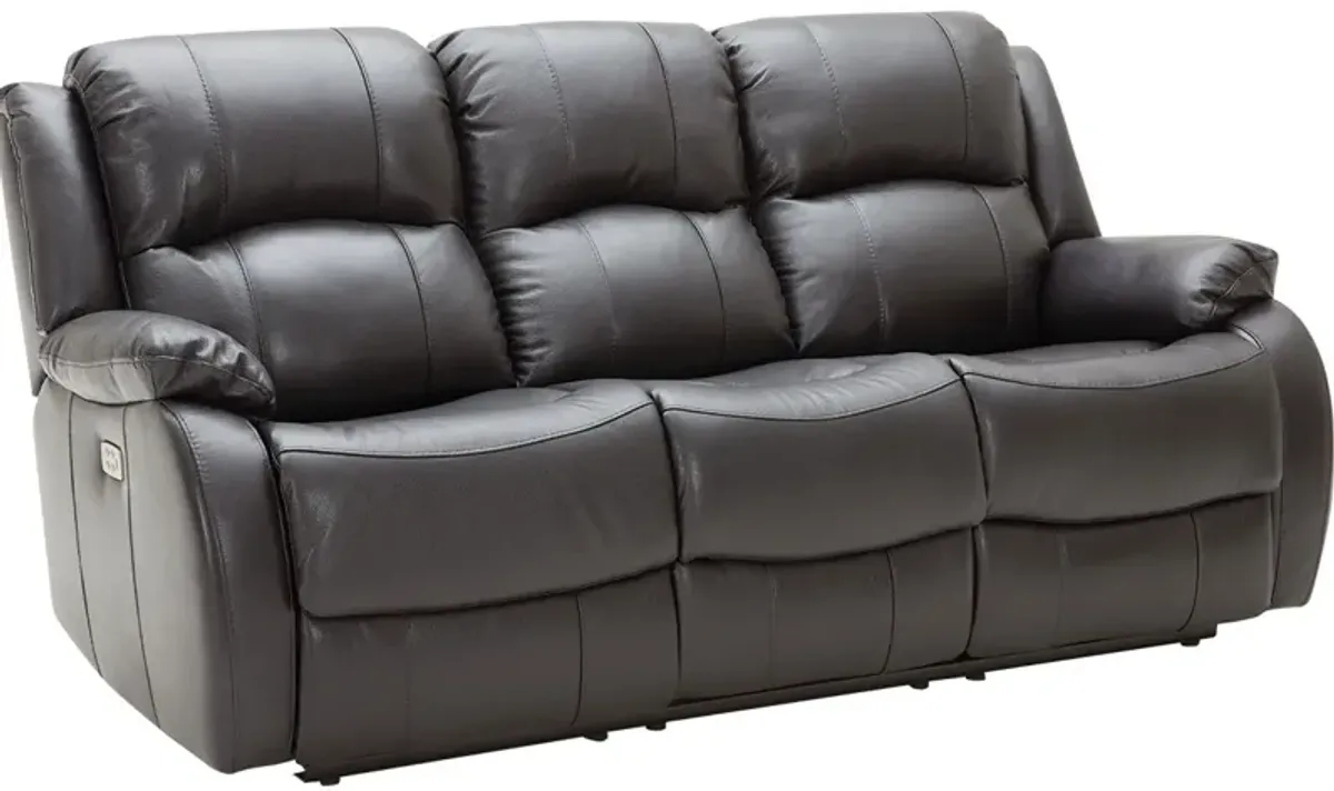 Vallen Gray Leather Power Sofa W/ Power Headrests