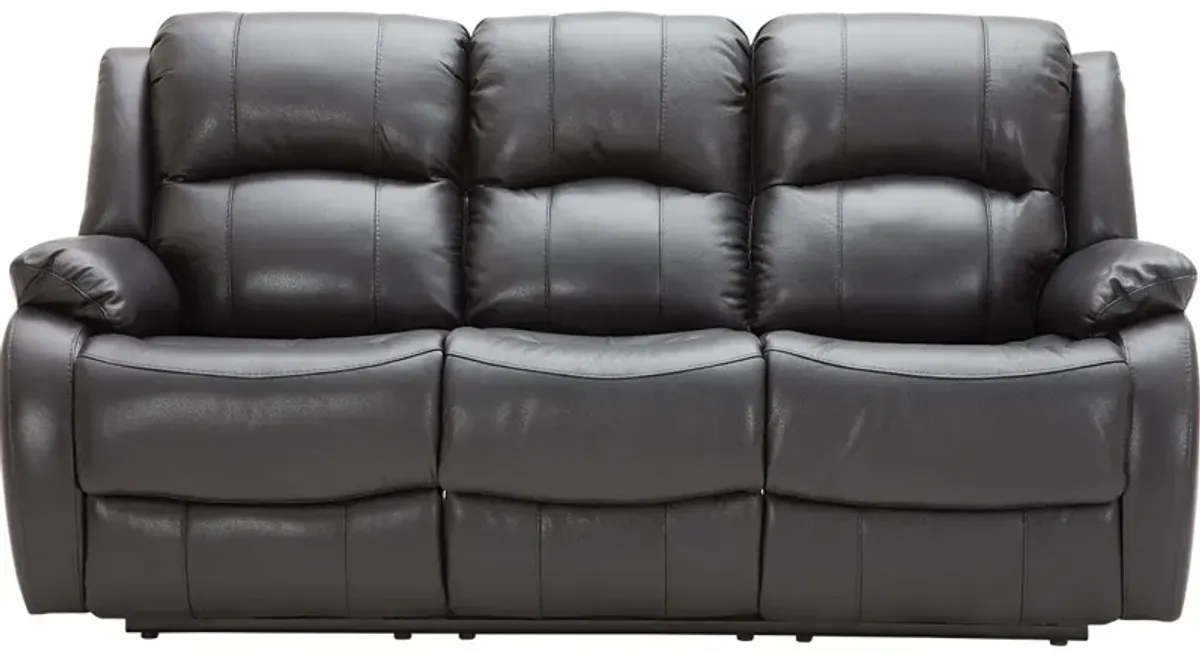 Vallen Gray Leather Power Sofa W/ Power Headrests