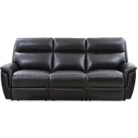 Edgewood Black Leather Dual Power Reclining Sofa W/ Power Headrests
