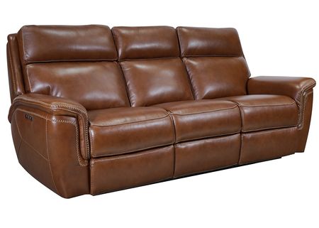 Edgewood Brown Leather Dual Power Reclining Sofa W/ Power Headrests