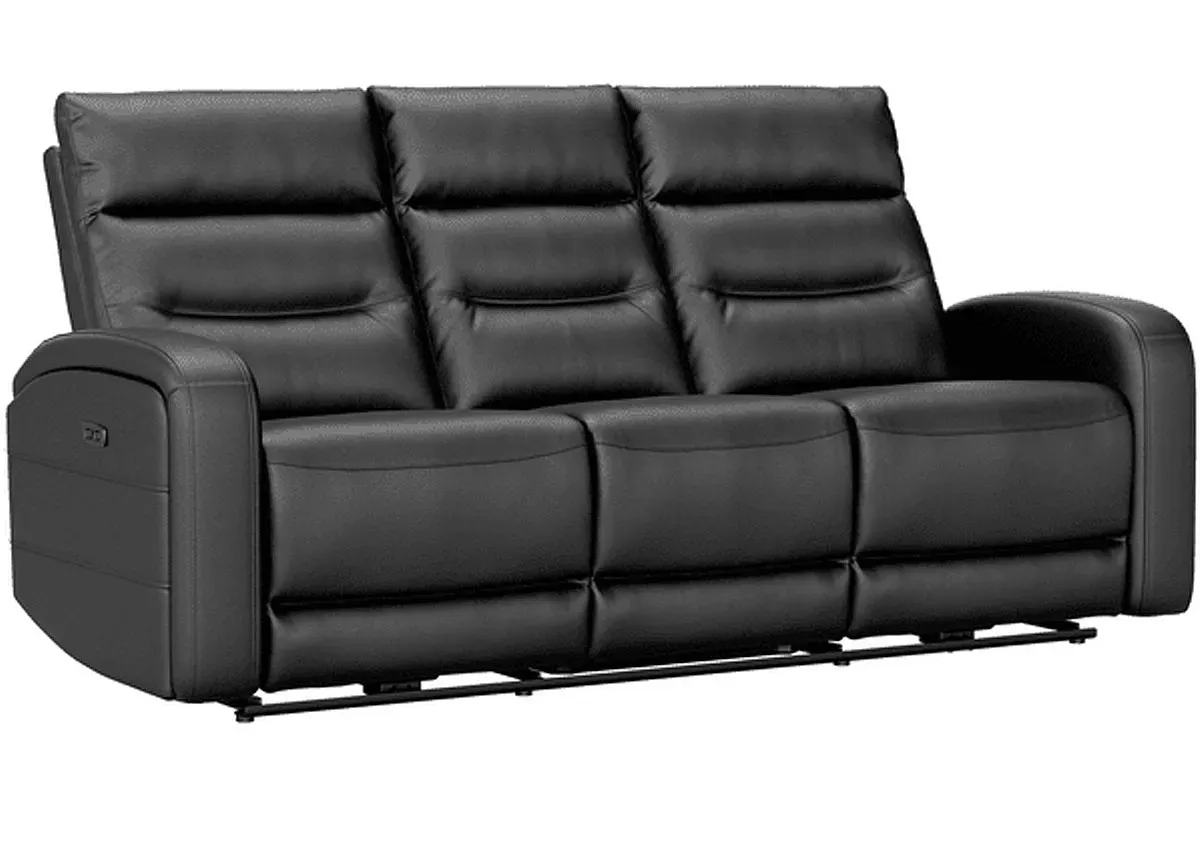 Emerie Black Leather Power Reclining Sofa W/ Power Headrests