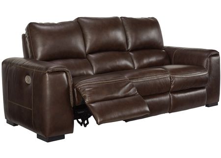 Azriel Brown Leather Power Reclining Sofa W/ Power Headrests