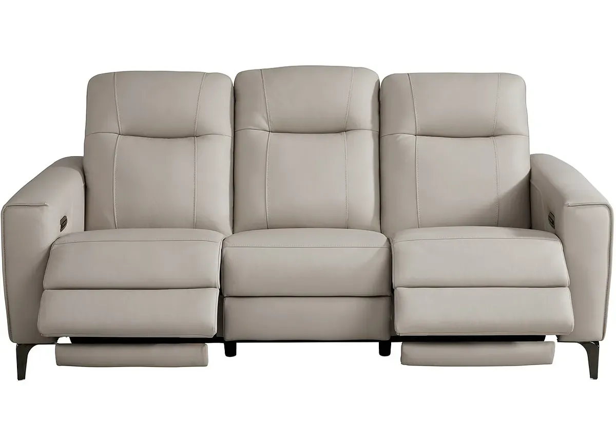 Parkside Heights Gray Leather Power Reclining Sofa W/ Power Headrests By Drew & Jonathan