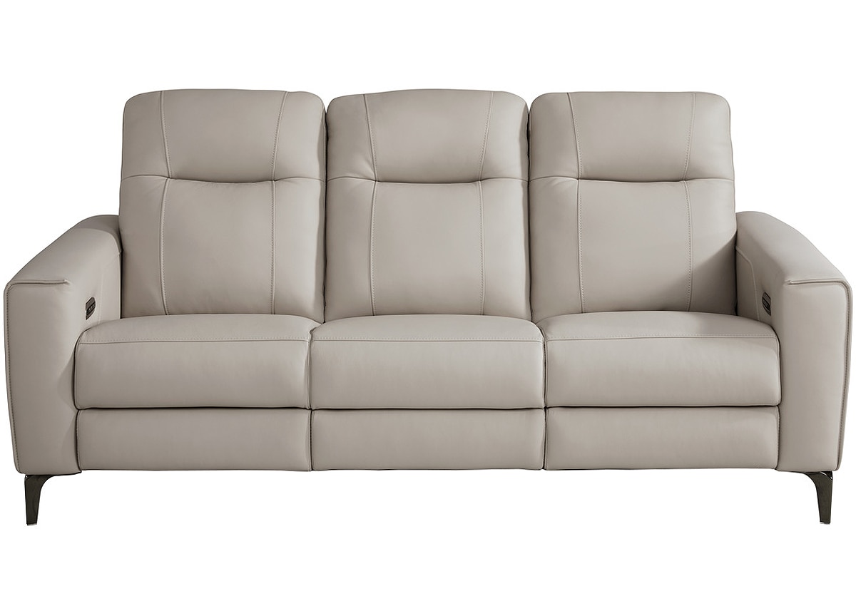 Parkside Heights Gray Leather Power Reclining Sofa W/ Power Headrests By Drew & Jonathan