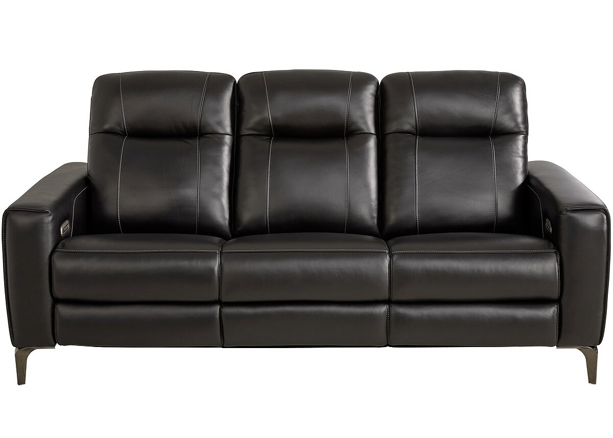 Parkside Heights Black Leather Power Reclining Sofa W/ Power Headrests By Drew & Jonathan