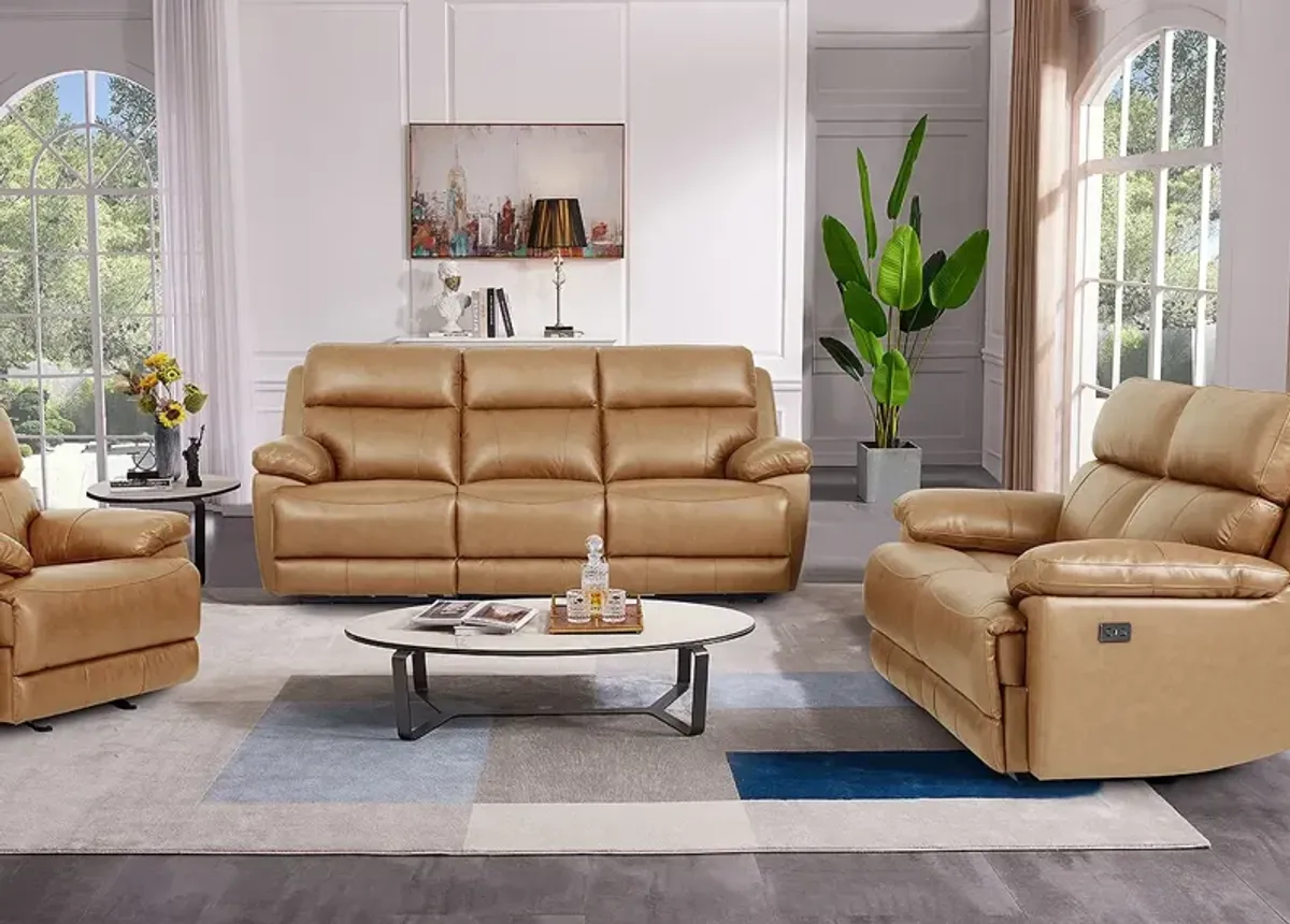 Joliet Tan Leather Power Reclining Sofa