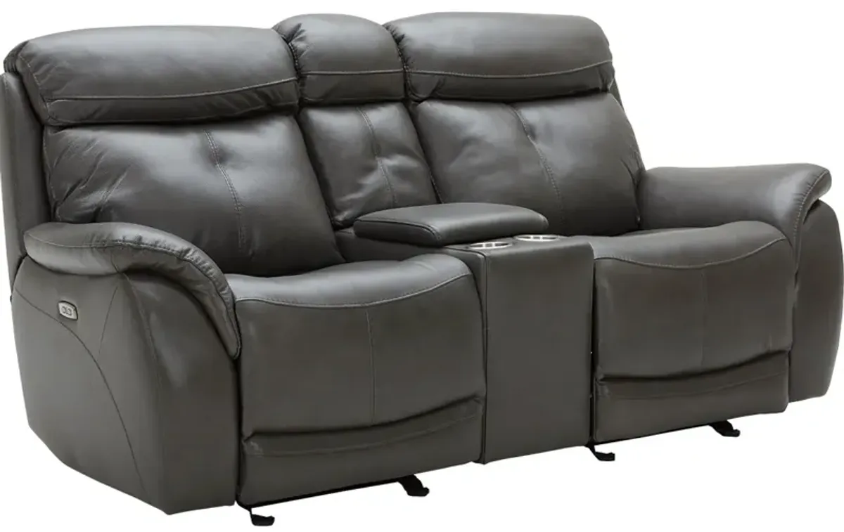 Echo Gray Leather Power Reclining Loveseat W/ Power Headrests