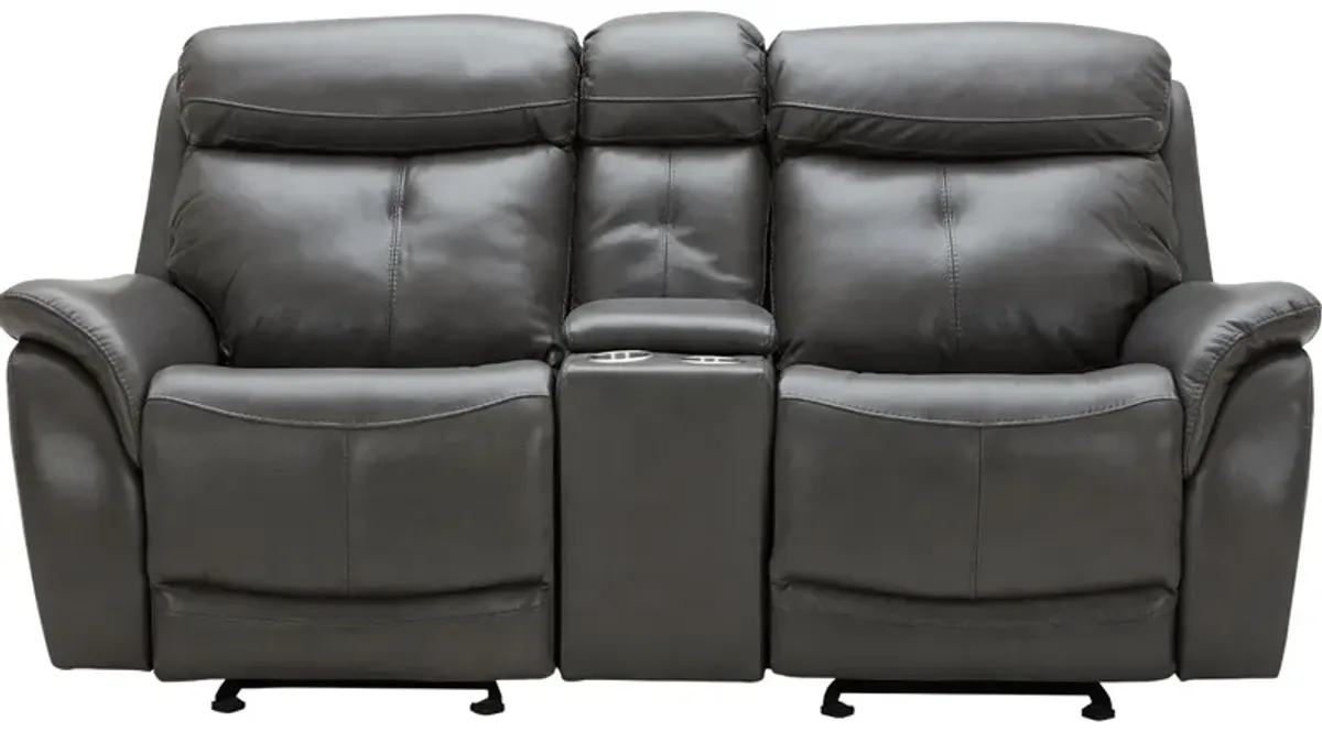 Echo Gray Leather Power Reclining Loveseat W/ Power Headrests