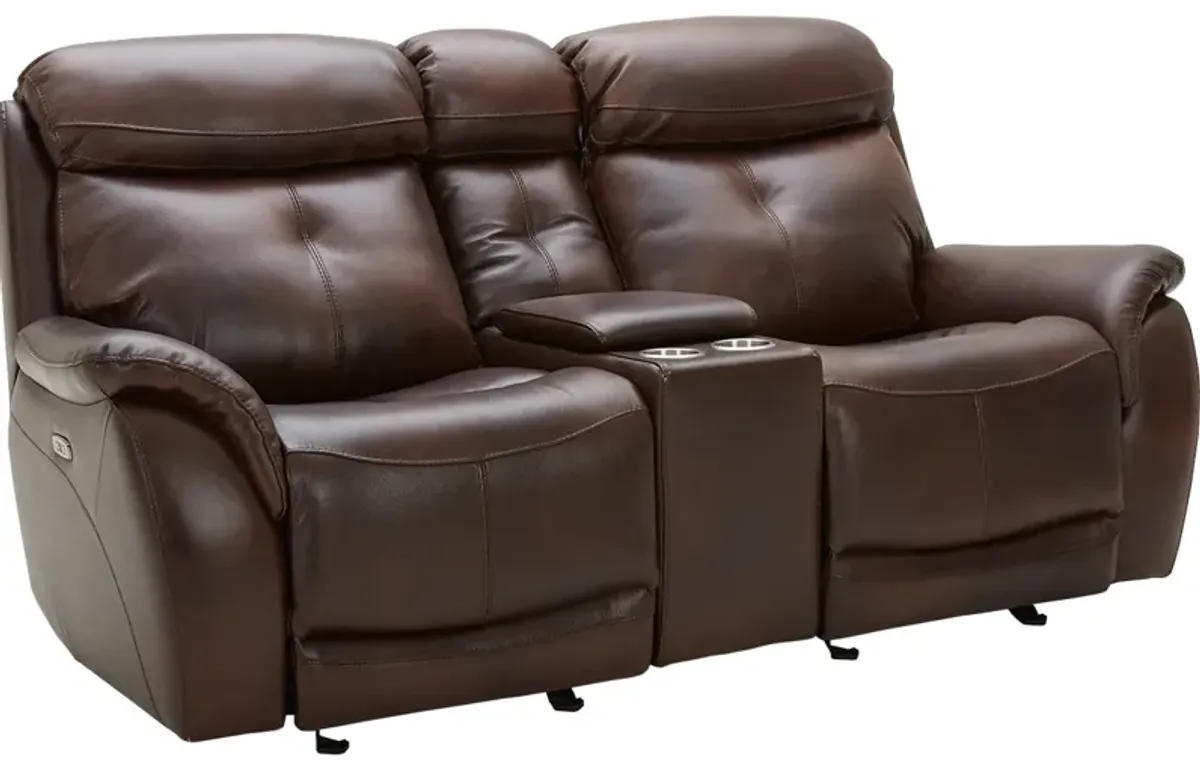 Echo Brown Leather Power Reclining Loveseat W/ Power Headrests