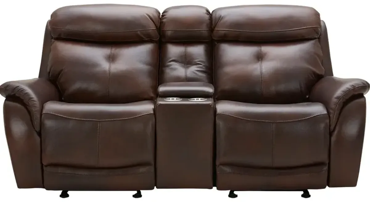 Echo Brown Leather Power Reclining Loveseat W/ Power Headrests