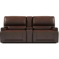 Clio II Brown Leather Power Reclining Console Loveseat W/ Power Headrests