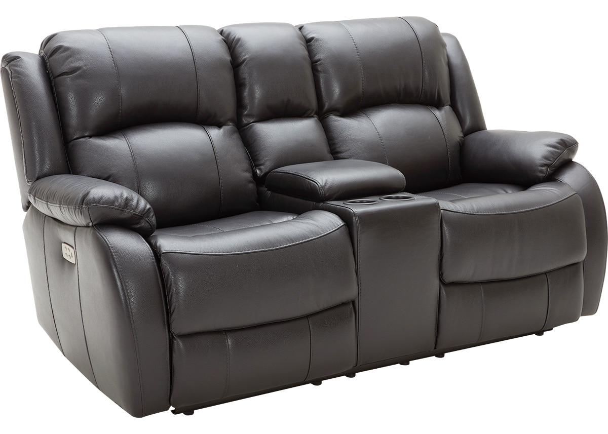 Vallen Gray Leather Power Loveseat W/ Power Headrests