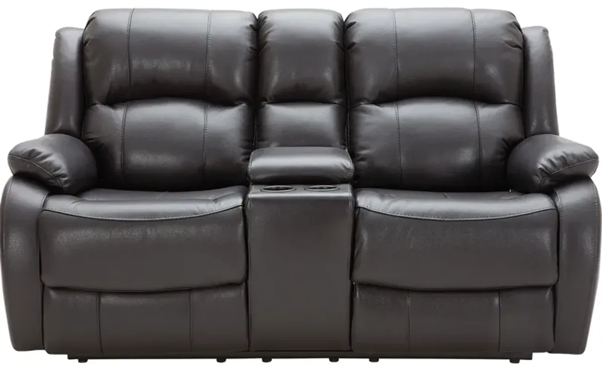 Vallen Gray Leather Power Loveseat W/ Power Headrests