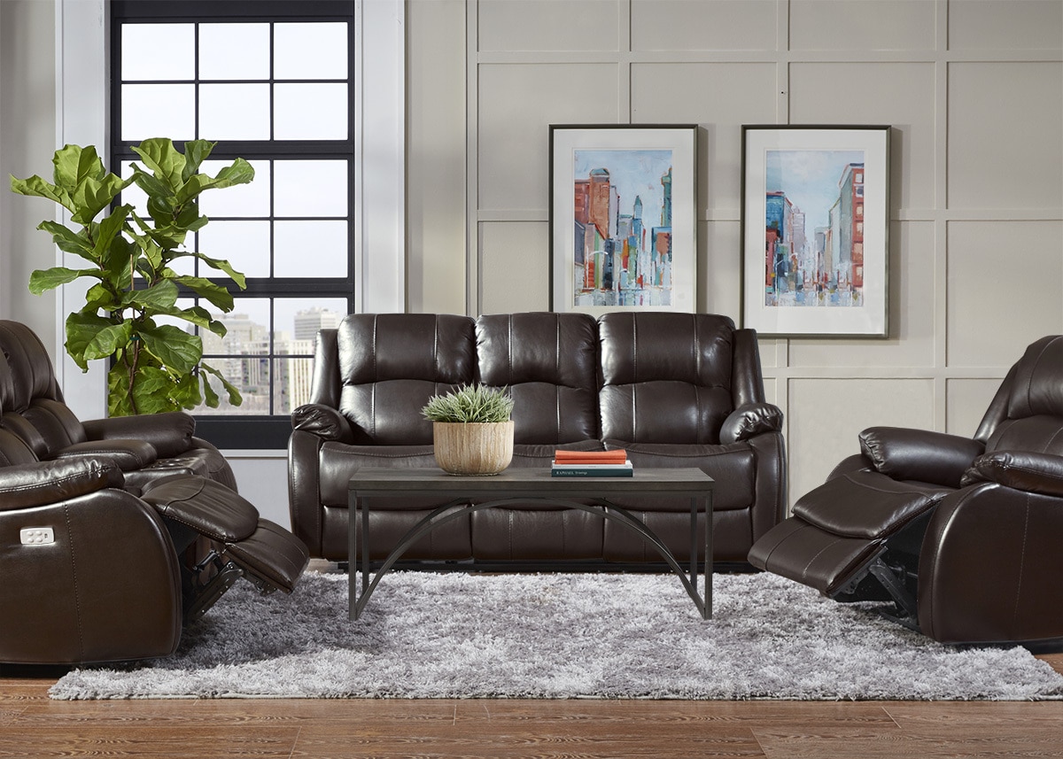 Vallen Brown Leather Power Loveseat W/ Power Headrests