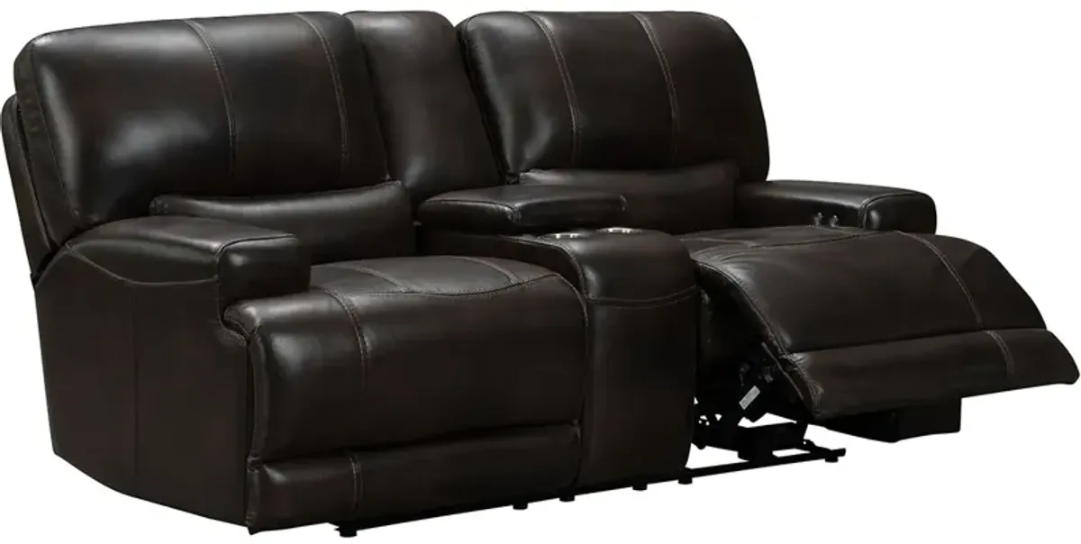 Bowery Chocolate Leather Power Reclining Loveseat