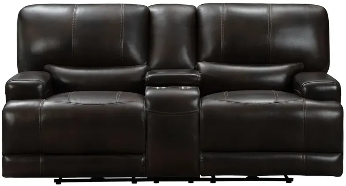 Bowery Chocolate Leather Power Reclining Loveseat