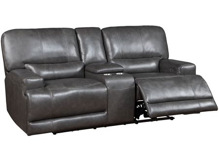 Bowery Charcoal Leather Power Reclining Loveseat