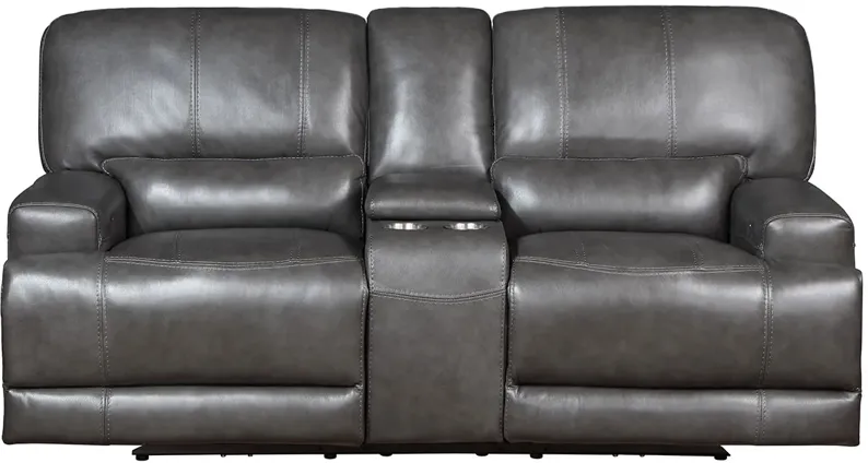 Bowery Charcoal Leather Power Reclining Loveseat