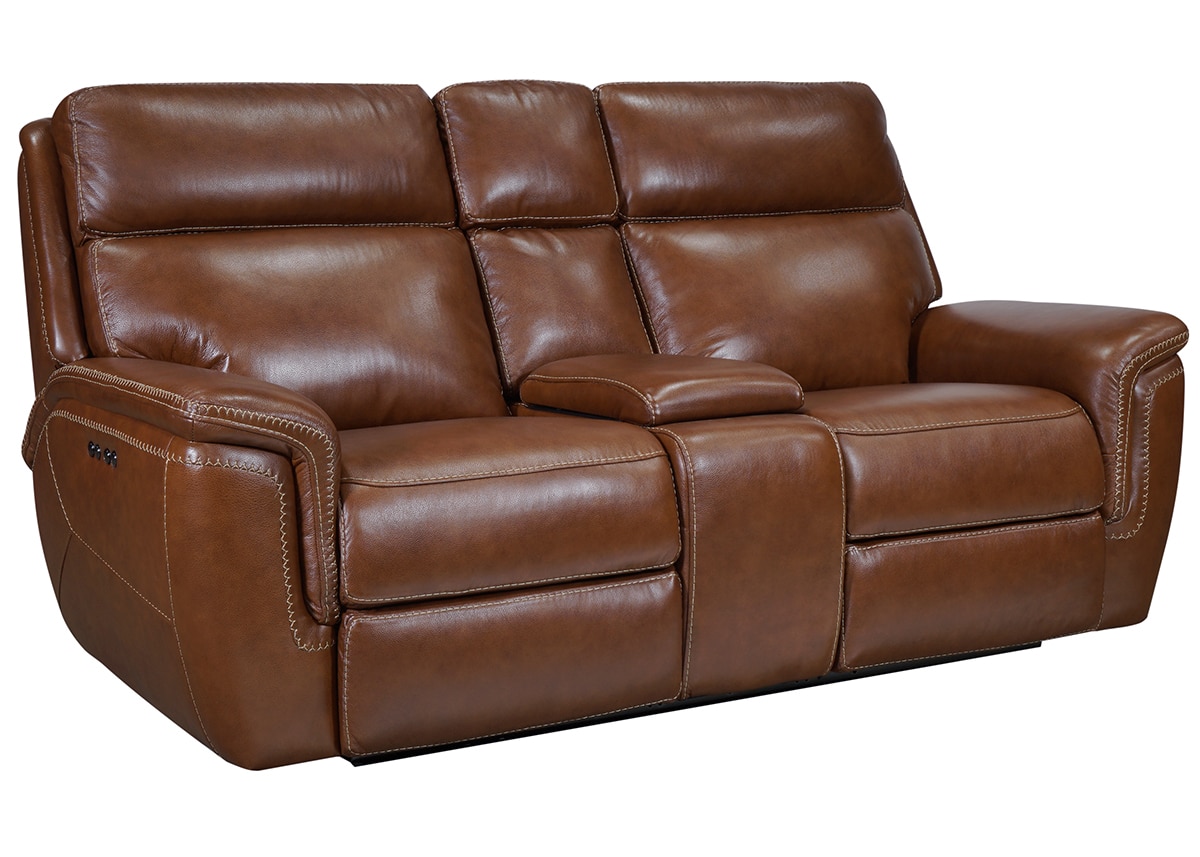 Edgewood Brown Leather Dual Power Reclining Loveseat W/ Power Headrests