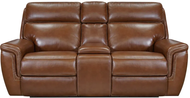 Edgewood Brown Leather Dual Power Reclining Loveseat W/ Power Headrests