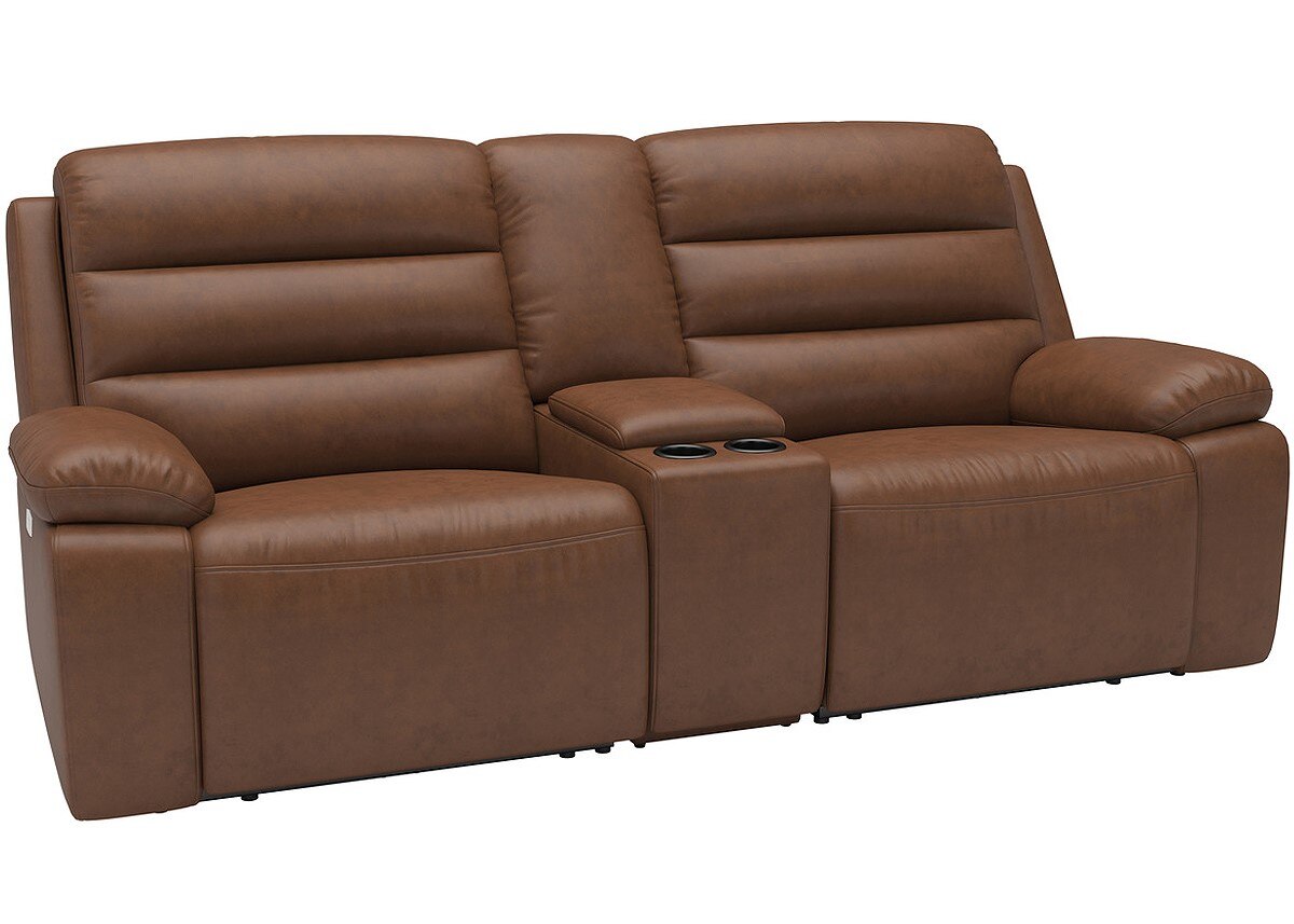 Duke Brown Leather Power Reclining Console Loveseat W/ Power Headrests