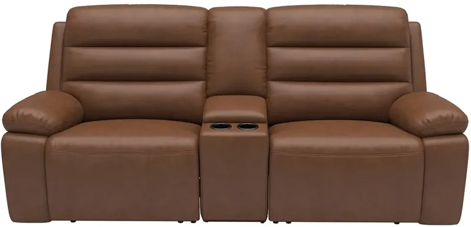 Duke Brown Leather Power Reclining Console Loveseat W/ Power Headrests