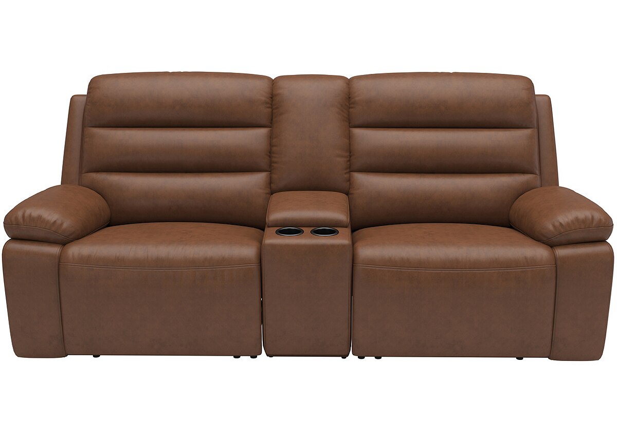 Duke Brown Leather Power Reclining Console Loveseat W/ Power Headrests